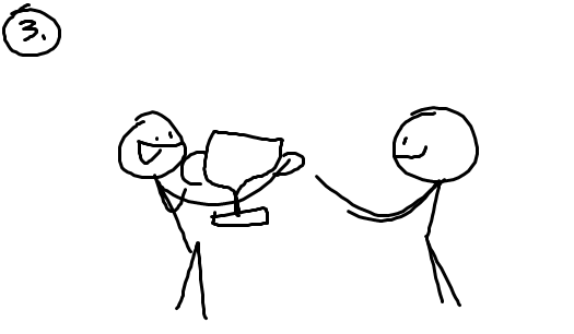 Illustration of the artist getting nominated or winning an award at a virtual ceremony.